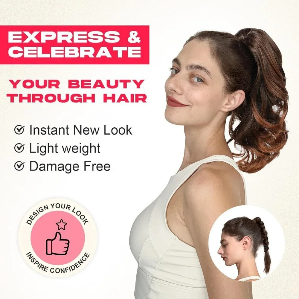 Ponytail Extension Vegan Fiber 14Wavy Layered Clip-In Hair Piece for Women